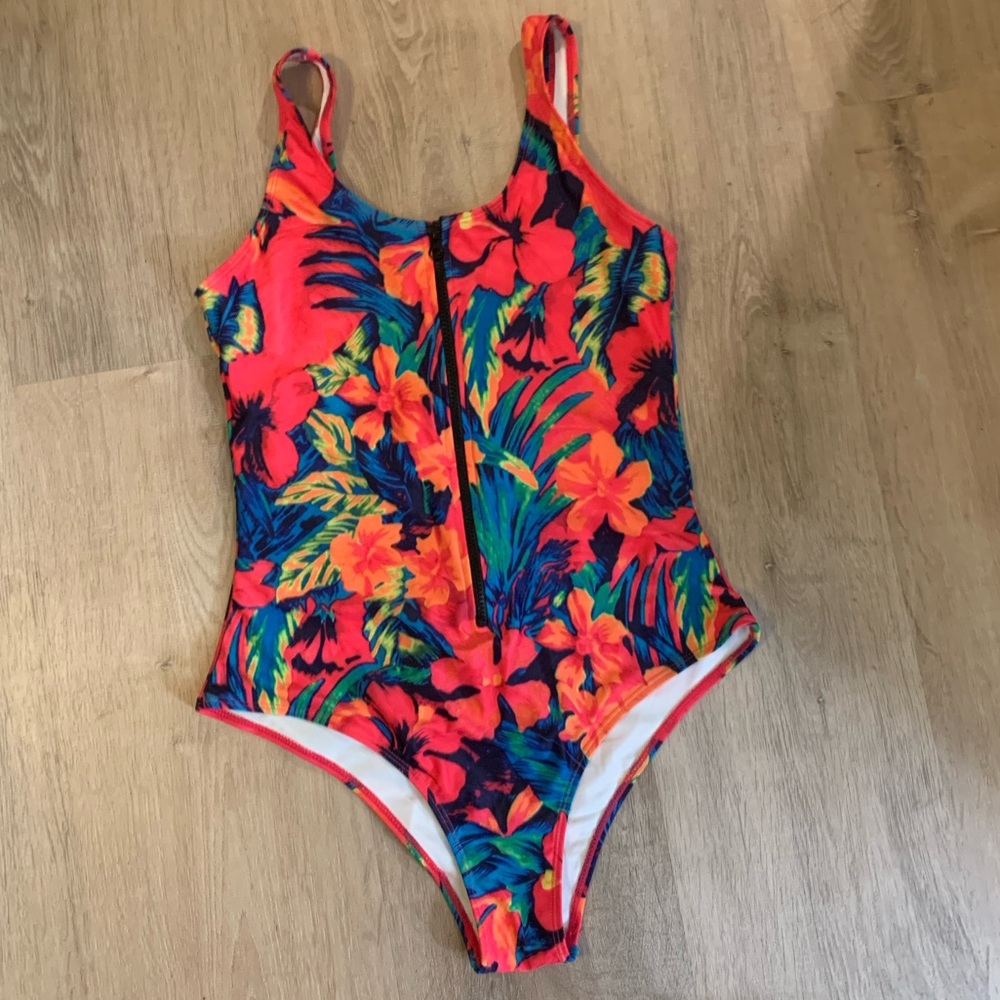 XL zipper front one piece suit SHEIN